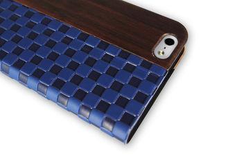 Stylish African Dark Dois De Wood & Blue Faux Leather Iphon