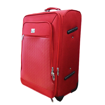 Red expandable spinner luggage for travel