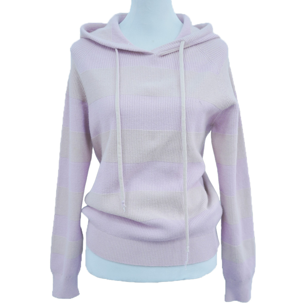 Pink Striped Knit Hoodie-2