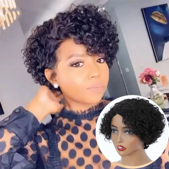 High Quality Wholesale Women'S Full Machine Made Wigs 100% Kinky Curly Human Hair Wigs Black Color