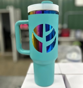 40oz Handle Mug with Rainbow Base - Vacuum Insulated Stainless Steel Laser Engraved Cup with Lid and Straw