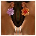 Handmade 3D Flower Stud Earrings with Colorful Rhinestones