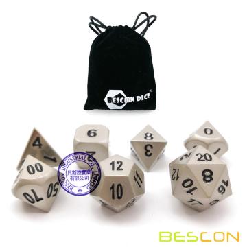 Bescon Heavy Duty Solid Metal Dice Set Nickle Finish, Metallic Polyhedral D&D RPG Game Dice 7pcs Set