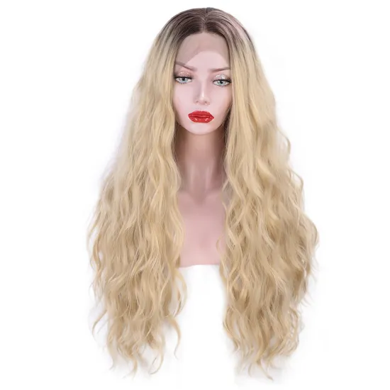 Vigorous Ombre Blonde Lace Front 26 Inch Long Wavy Blonde for Women Curly Blonde Hair Full Wig Synthetic