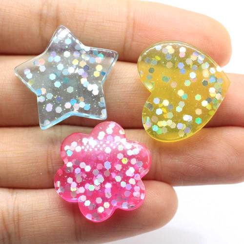 Mixed Resin Bling Glitter Heart  Star Flower Cabochon Flatback Decoration Crafts Embellishments For Scrapbooking Diy Accessories