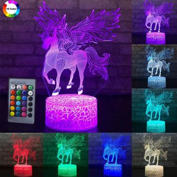 3W Remote Or Touch Control 3D LED Night Light Unicorn Shaped Table Desk Lamp Xmas Home Decoration  Lovely Gifts For Kids D23