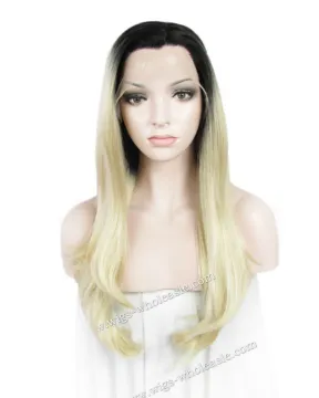 Qingdao Wavy Blond Lace Wig Dark Roots Synthetic