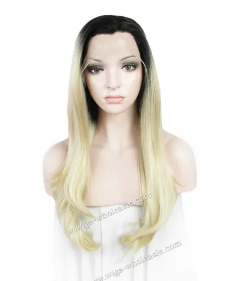 Qingdao Wavy Blond Lace Wig Dark Roots Synthetic