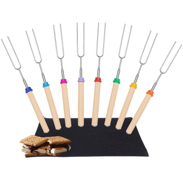 Extendable Marshmallow Roasting Sticks with Wooden Handles for BBQ and S'mores