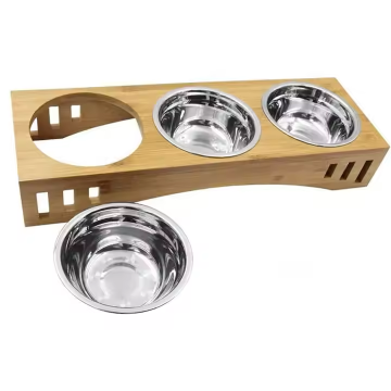 Wholesale Wooden Stand Cat Feeder: Rounded Wooden Pet Dining Table with Bamboo Stand and Cat Bowls