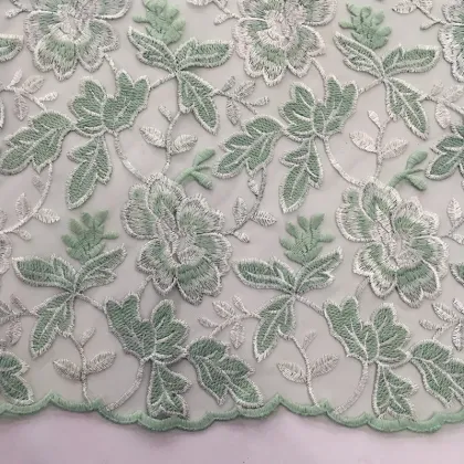 Two Tone Double Borders Flower Embroidery Fabric