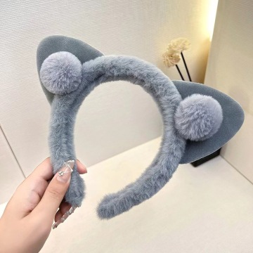 Gray pink White cat ears female hair band