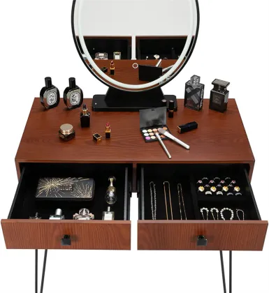 Bedroom Brown Makeup Vanity Table with Cushioned Stool