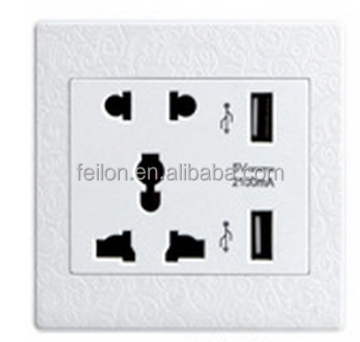 Universal 110V-250V Wall Socket with Double USB Ports