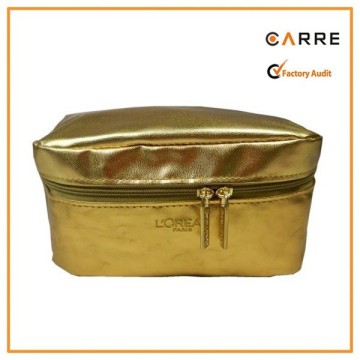 gold leather private label cosmetic bags