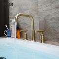 3 Hole Faucet Brushed Gold Lavatory Waterfall 3 Hole Basin Faucet Supplier