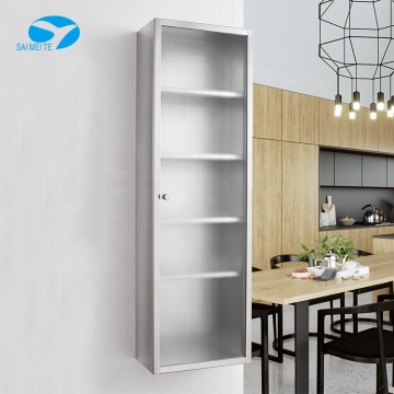 Single Door Tall Stainless Steel Kitchen Storage Cabinet with 5 Layer Matte Glass