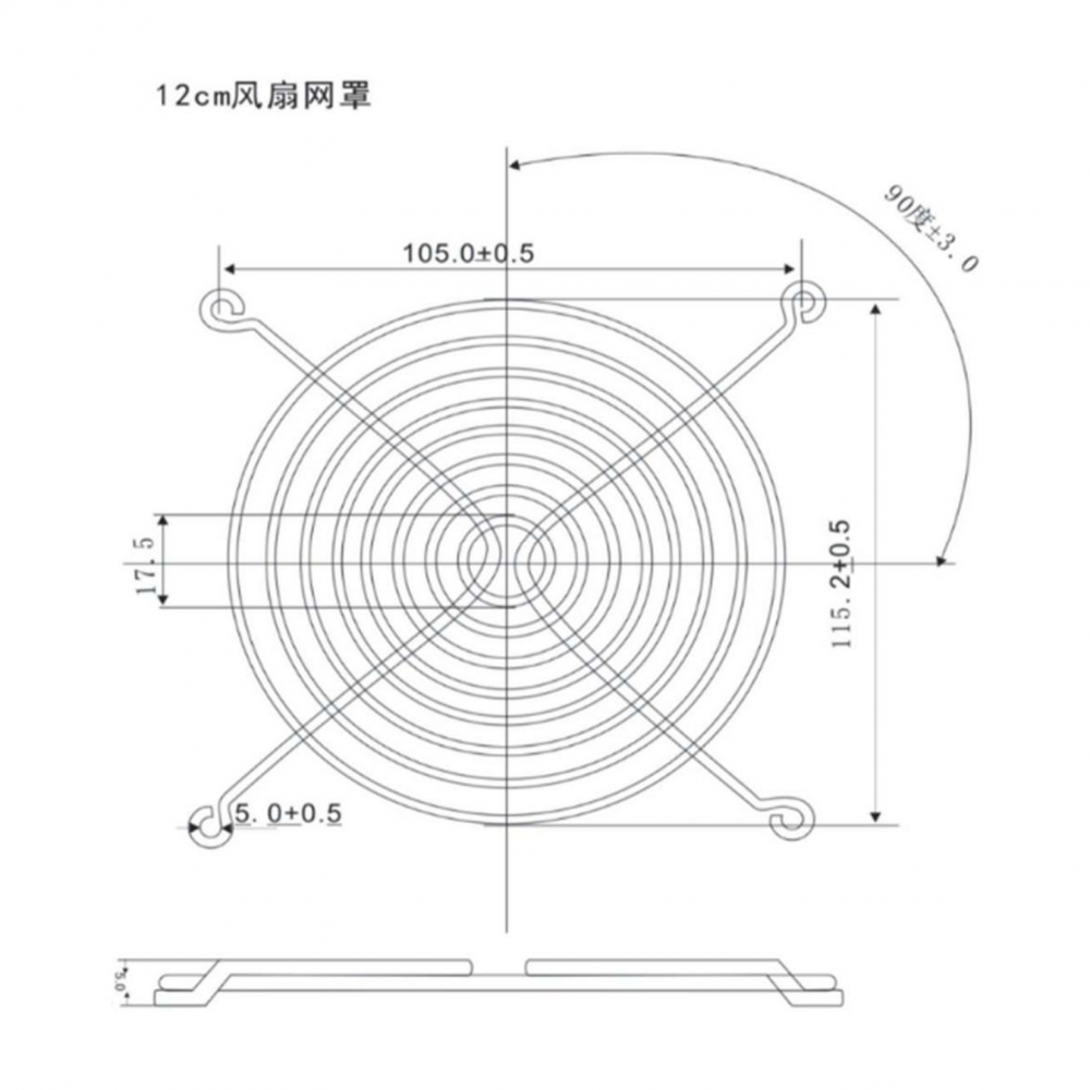 Material de acero Guardia de ventiladores de 12 cm