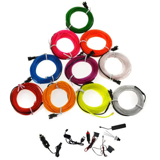 Flexible Neon Light Glow LED EL Wire for Shoes, Clothing, Car - Waterproof + Drive