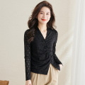 V-neck temperament lace chiffon long sleeves