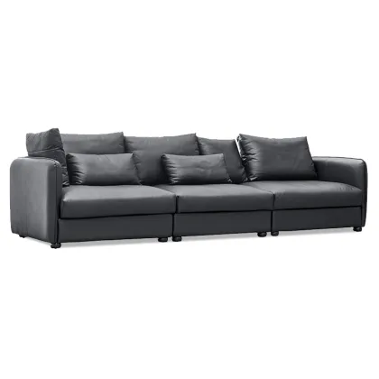 Living room sofa of solid wood leather