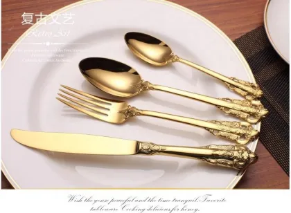 Luxury Royal Gold Plated Restaurant Cutlery Sets - High End Wedding Flatware