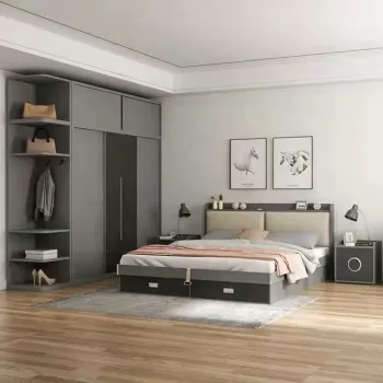 European Style Wooden Modern King Size Bedroom Furniture Set