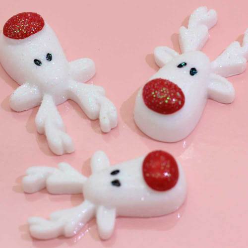Cartoon Christmas Reindeer Head Resin Cabochons Flatback Animal For Children Hairpin Rubber String or Pencil-box Accessori