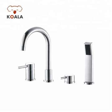 Wholesale Brass Deck Mount 4 Hole Bathroom Bathtub Faucet with Hand Shower
