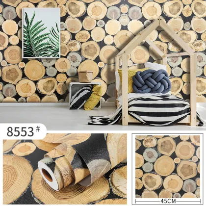 Wood Brown Look Cabinet Countertop Shelf Wall Decor Wallpaper