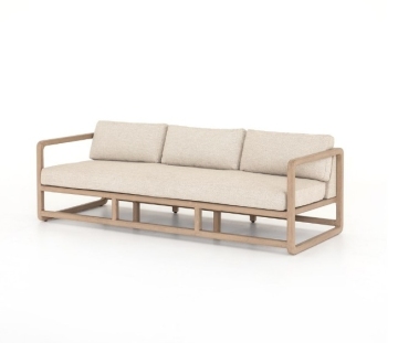MRS WOODS Outdoor French Solid Oak 3-Seat Sofa: Comfortable Fabric Living Furniture