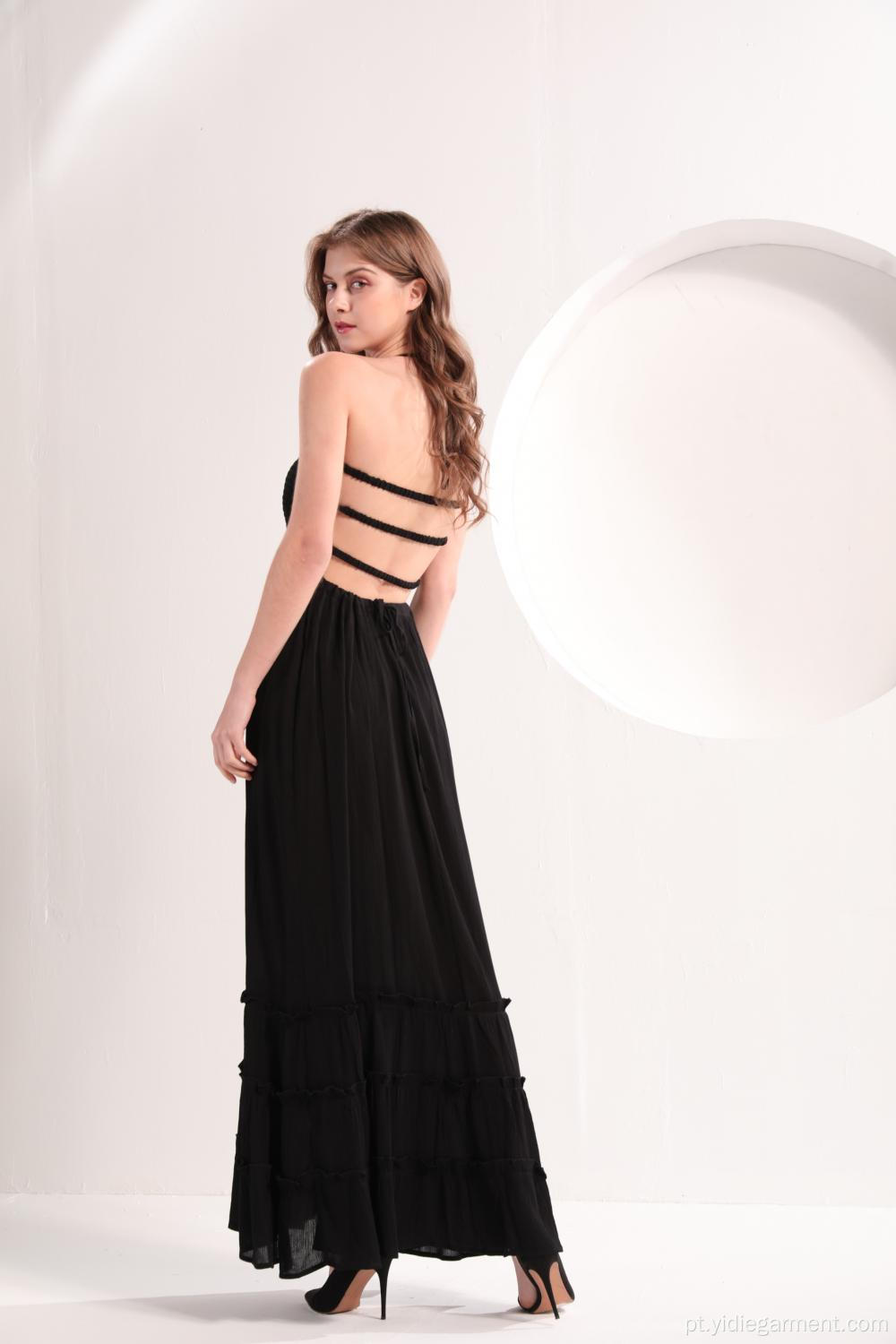 Vestido maxi preto casual de praia para mulher