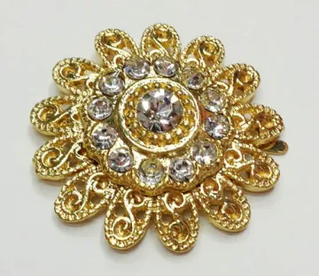 Metal Shoe Clips; Gold Flower Shoe Buckle Rhinestone Centered