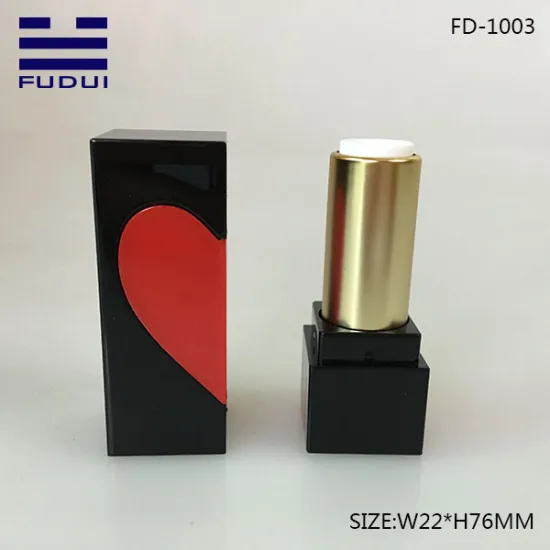 Shiny Black Square Heart Lipstick Case Container