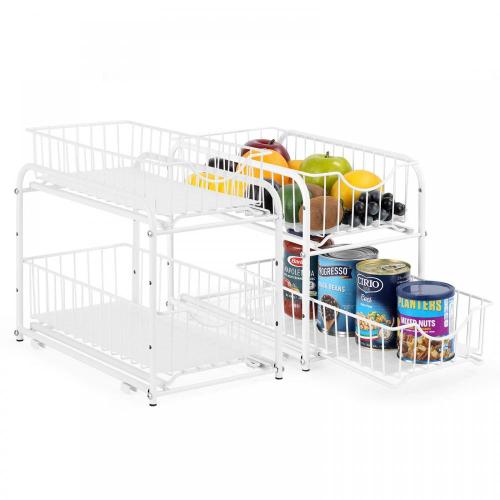 2-Layers White Metal Kitchen Organization Shelf