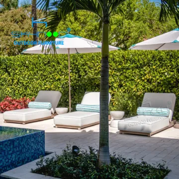 Durable Powder Coated Aluminum & Teak Wood Outdoor Chaise Lounge Sunbed T83007