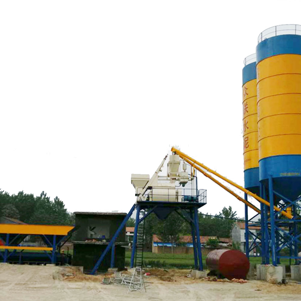 Stationary Hopper Lift 75m3/h HZS75 Concrete Batching Plant