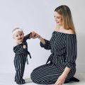 Fashion Mother Daughter Family Matching Outfits Rompers Mom Kids Womens Striped Off Shoulder Jumpsuit Playsuit Clothes Outfits