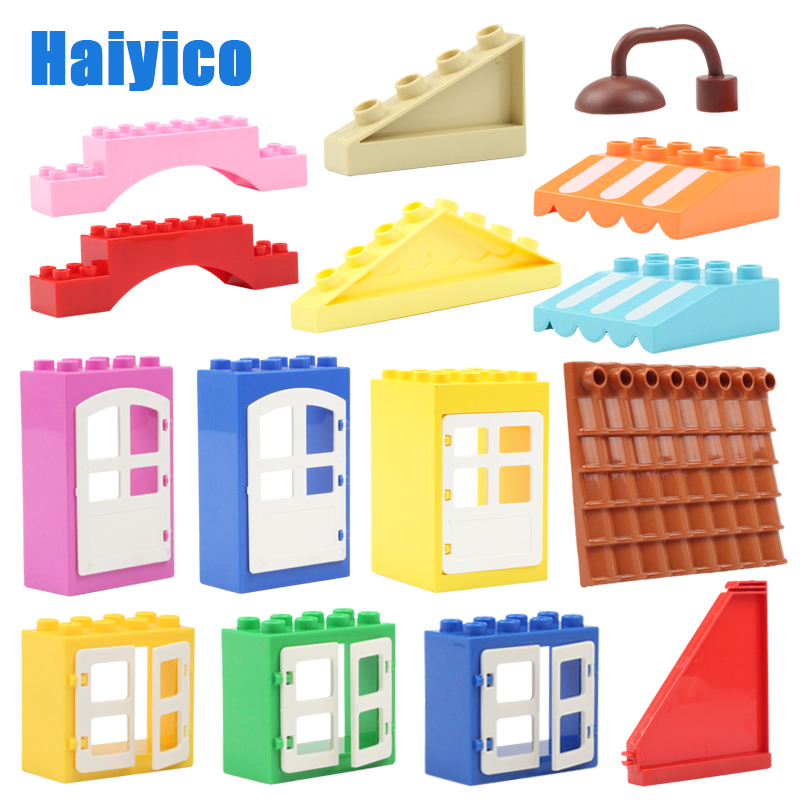 House Big particles building blocks accessories compatible Duplos set Bricks Eaves Window Door Roof tiles Toys For children Gift