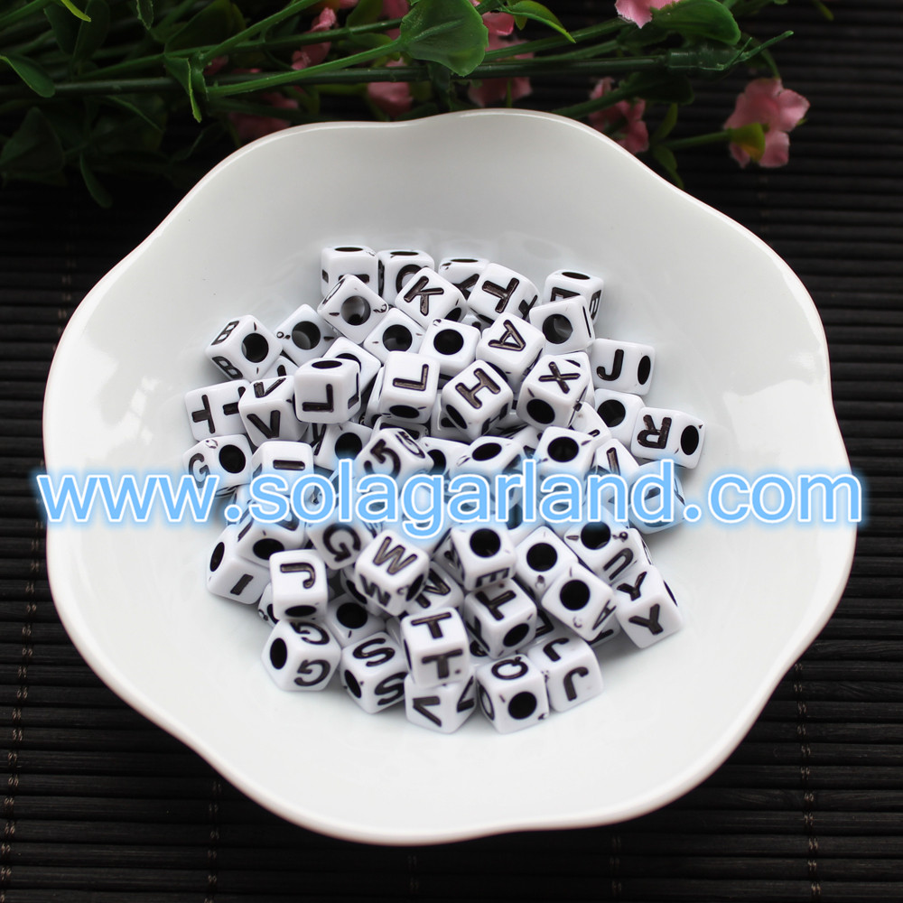 Black Cube Letter Alphabet Beads