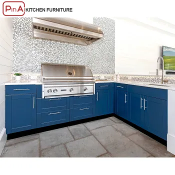 PINAI Villa Outdoor Modular Navy Blue Shaker Metal Stainless Steel Kitchen Cabinets