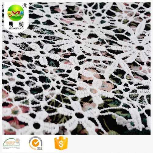 China Flower Embroidery Lace 100% Polyester Fabric Factory