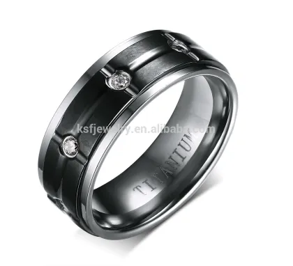 KSF Black Titanium Ring With Clear Crystal Titanium Wedding Ring Wholesale