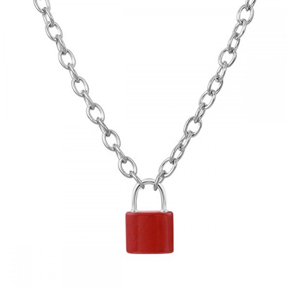 Collier de chaîne de clé de serrure de pierre précieuse Collier de chaîne en acier inoxydable pour hommes femmes