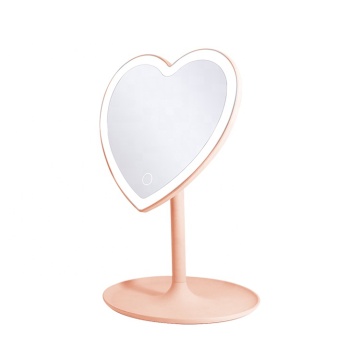 Customizable LED Lit Heart-Shaped Standing Mirror for Makeup