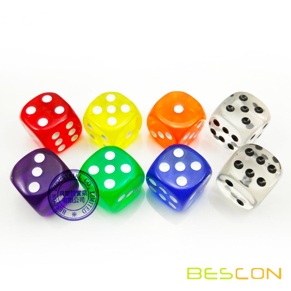 Colorful Transparent Plastic Dice 19MM, Transparent Counting Cubes