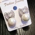 925 plata perla oído postes Zircon blanco pendientes de perlas