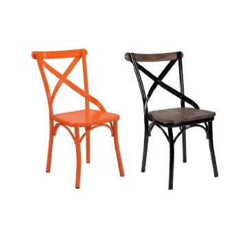 Modern Cross Back Wooden Seat Metal Dining Chairs