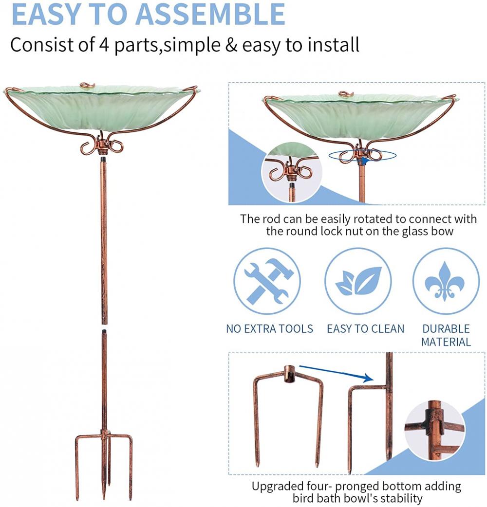 Glass Birdbath Garden Bird Feeder dengan kepentingan logam