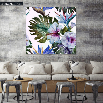 Tropic Flowers Palm Tree Canvas Print Painting